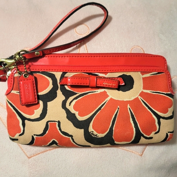 Coach Handbags - Coach Red And Orange Floral Wristlet